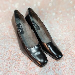 Stuart Weitzman Vintage Leather Square Toe Block Heels 8 Narrow